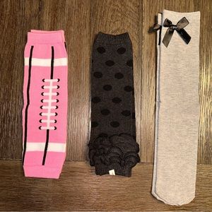 NEW 3 pairs of Child Leg Warmers Pink Football Polka Dot Closed Toe Gray Dance